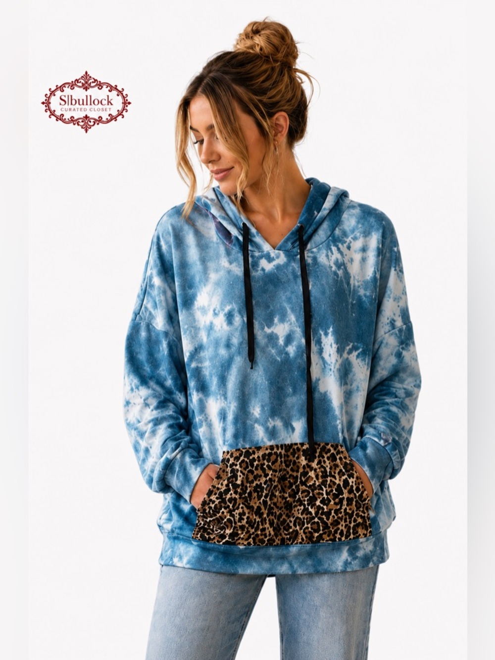 T12 Riah Fashion Tie Dye Hoodie M | Soft Stretchy Leopard Pocket Boutique NWOT
